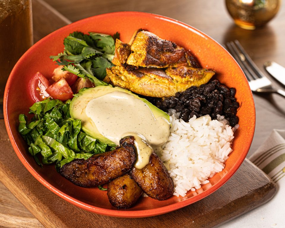 a bowl of Cuban food