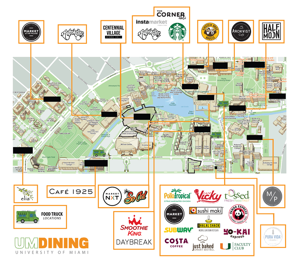 University of Miami On-Campus Dining Map, Fall 2024